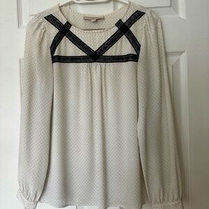 LOFT Cream Blouse with Black Lace Design